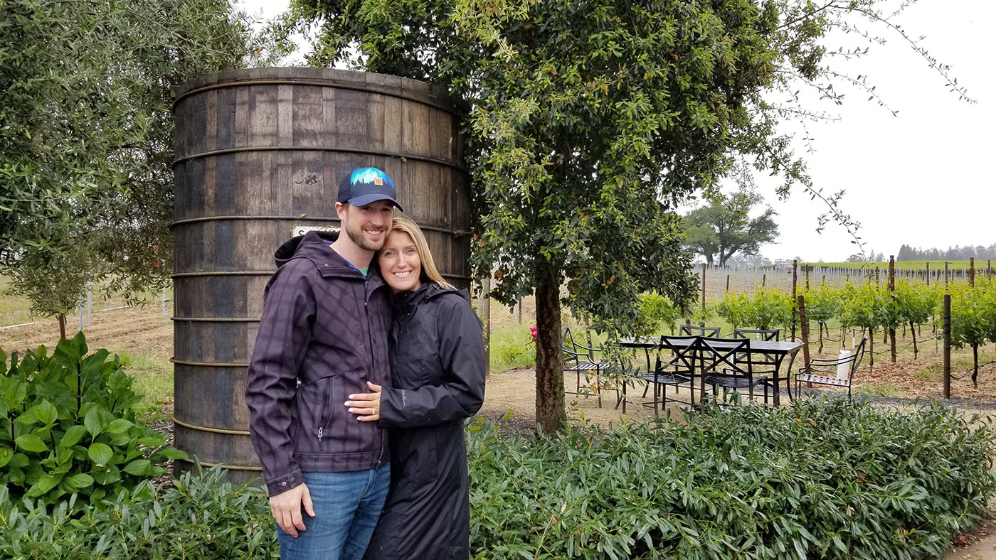 Sharing a hug at Martin Ray winery