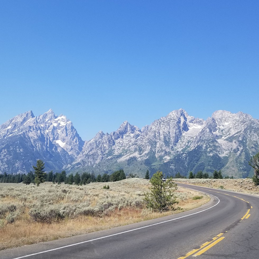 The jagged peaks of the Grand Tetons from the road