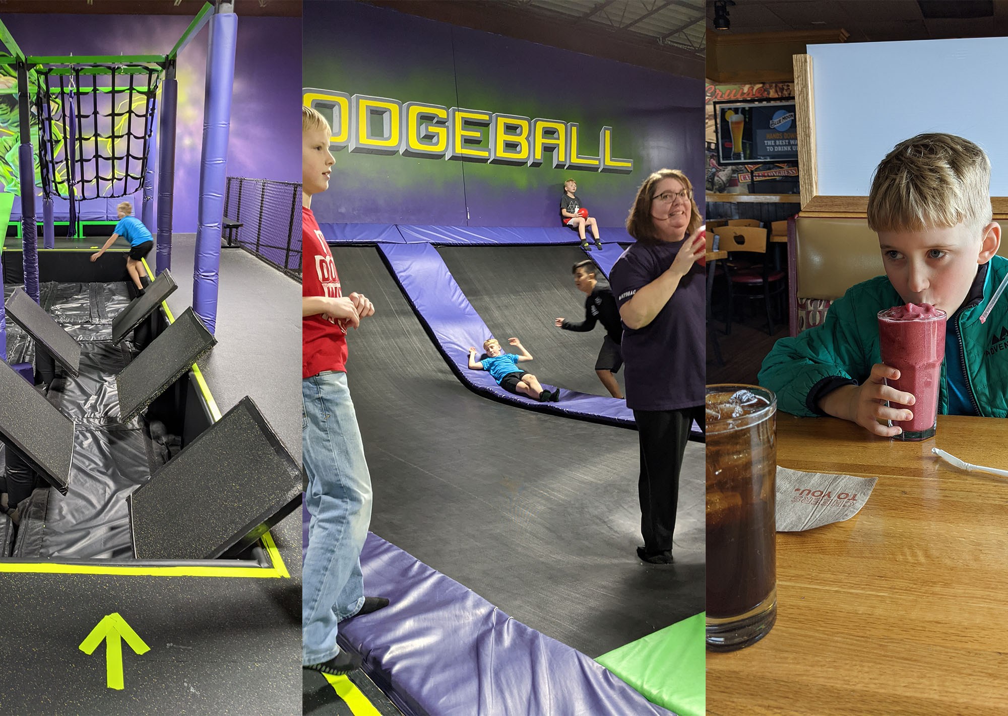 Trampoline Park and Boy Drinking Smoothie