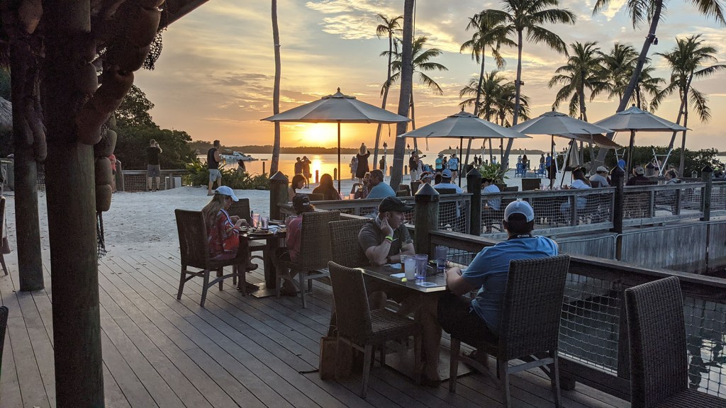 Sun setting at a restaurant