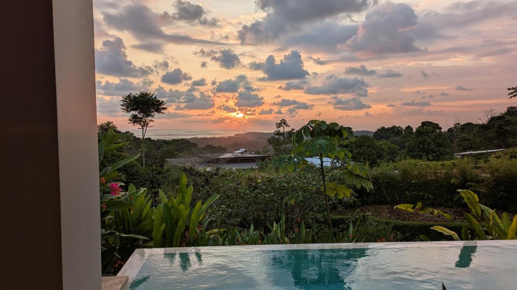 A beautiful sunset by the pool