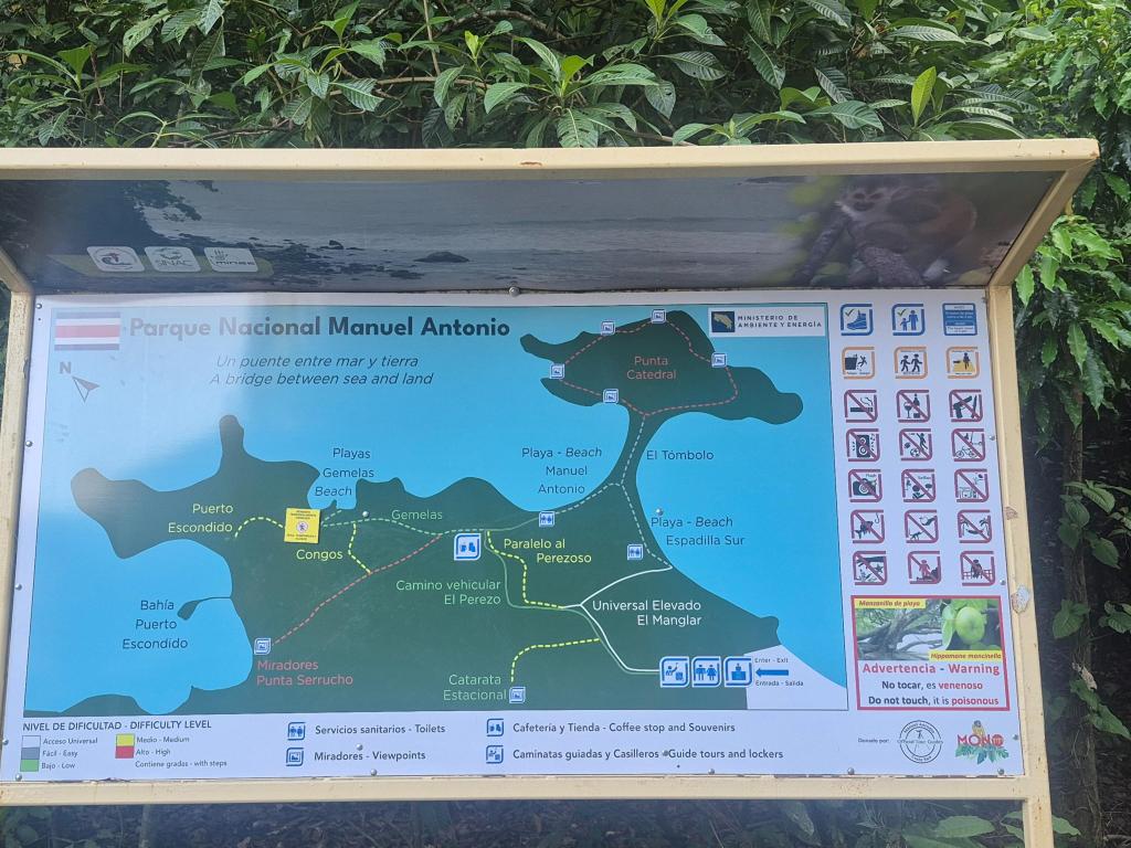 The map to Manuel Antonio National Park