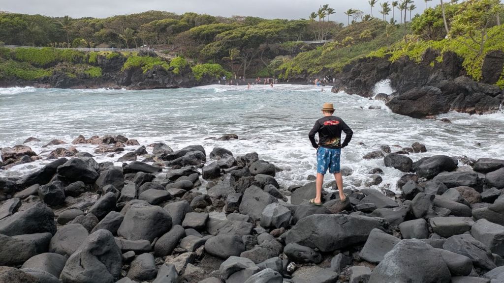 Mattix watching the water for a monk seal.